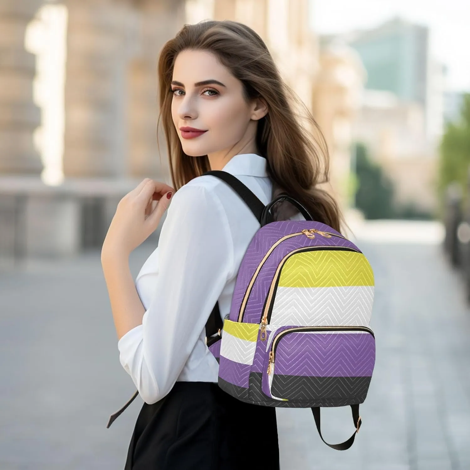 Non-binary Pride Flag Mini Backpack for Women, Travel Backpack Purse Daypack Shoulder Bag for Ladies
