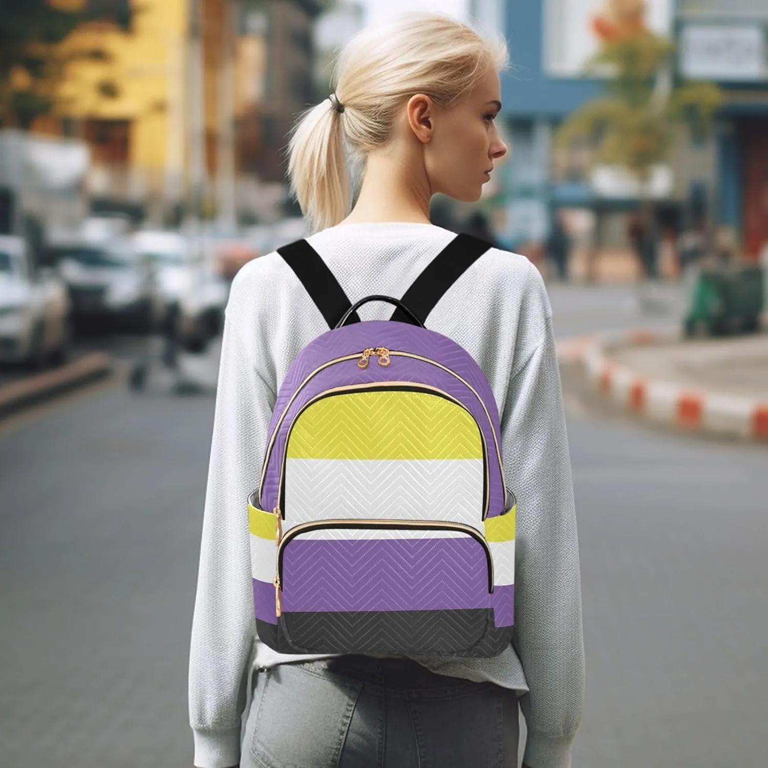 Non-binary Pride Flag Mini Backpack for Women, Travel Backpack Purse Daypack Shoulder Bag for Ladies