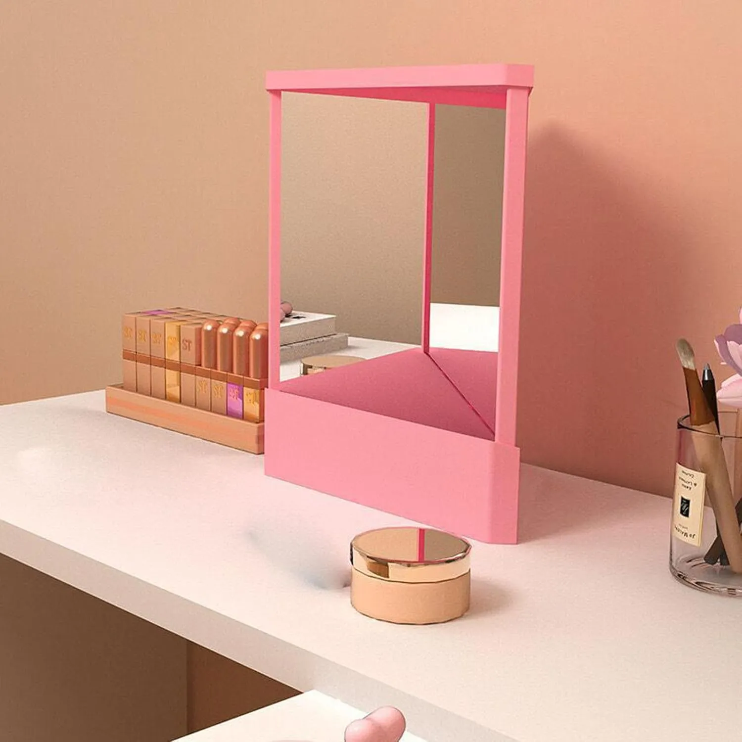 Non Reversing Mirror, Inverted Mirror, Standing Cosmetic Stand Mirror for Makeup, Hair Styling, Grooming, Facial Correction– True Image, Unmatched Precision, Calibration Free (Pink)