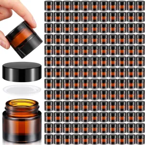 Norme 140 Pack 10ml Glass Jars with Lids Glass Cosmetic Containers Small Empty Sample Jars with Leakproof Lids for Lip Scrub Balm, Lotion, Cream, Oil, Wax, Makeup, Cosmetic(Amber)