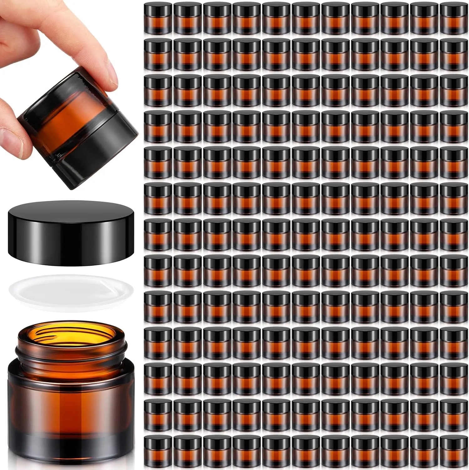 Norme 140 Pack 10ml Glass Jars with Lids Glass Cosmetic Containers Small Empty Sample Jars with Leakproof Lids for Lip Scrub Balm, Lotion, Cream, Oil, Wax, Makeup, Cosmetic(Amber)