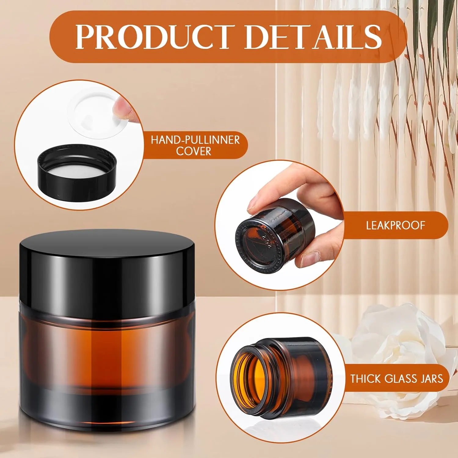 Norme 140 Pack 10ml Glass Jars with Lids Glass Cosmetic Containers Small Empty Sample Jars with Leakproof Lids for Lip Scrub Balm, Lotion, Cream, Oil, Wax, Makeup, Cosmetic(Amber)