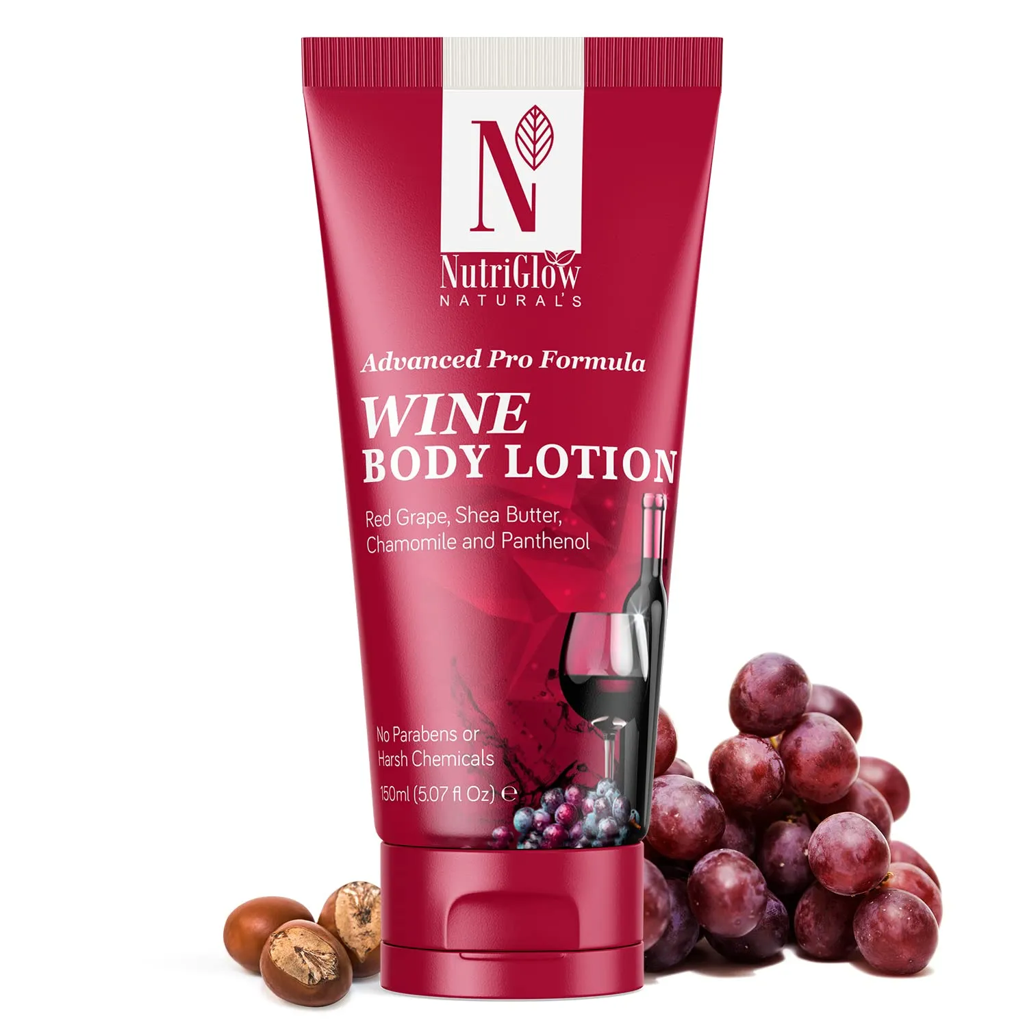 NUTRIGLOW NATURAL'S Advanced Pro Formula Wine Body Lotion for Deep Nourishment Shea Butter, Dry and Sensitive Skin, 3.5Oz