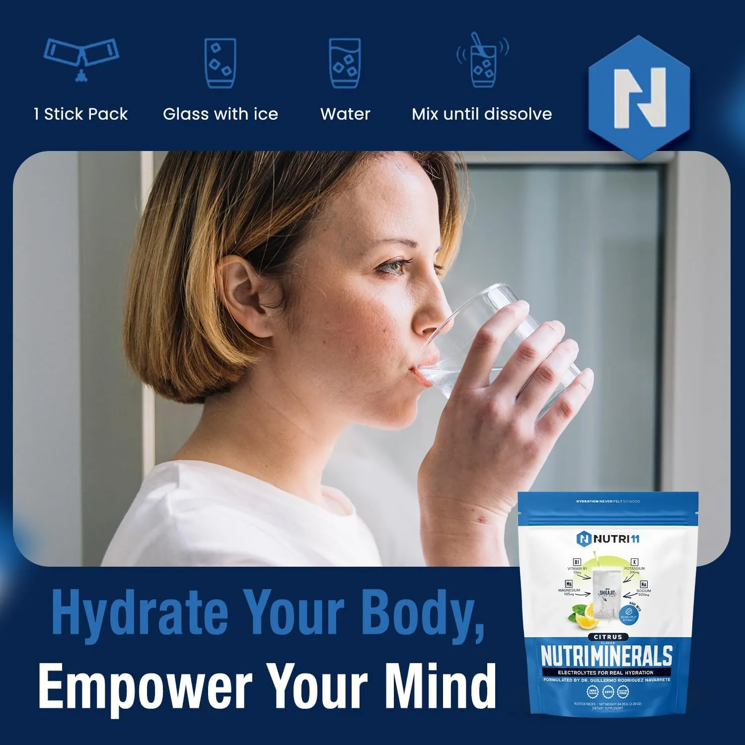NUTRIMINERALS Hydration Electrolyte Powder | Advanced Vitamin B1, Shilajit & Pink Himalayan Salt | Zero Sugar | 15 Stick Packs | Clean Energy, Recovery & Detox Support (15 Sticks Pack, Citrus)