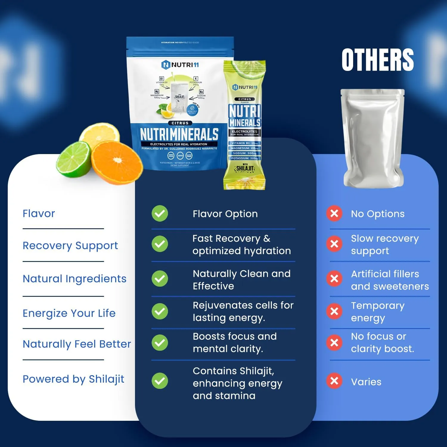 NUTRIMINERALS Hydration Electrolyte Powder | Advanced Vitamin B1, Shilajit & Pink Himalayan Salt | Zero Sugar | 15 Stick Packs | Clean Energy, Recovery & Detox Support (15 Sticks Pack, Citrus)