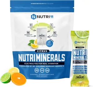 NUTRIMINERALS Hydration Electrolyte Powder | Advanced Vitamin B1, Shilajit & Pink Himalayan Salt | Zero Sugar | 15 Stick Packs | Clean Energy, Recovery & Detox Support (15 Sticks Pack, Citrus)