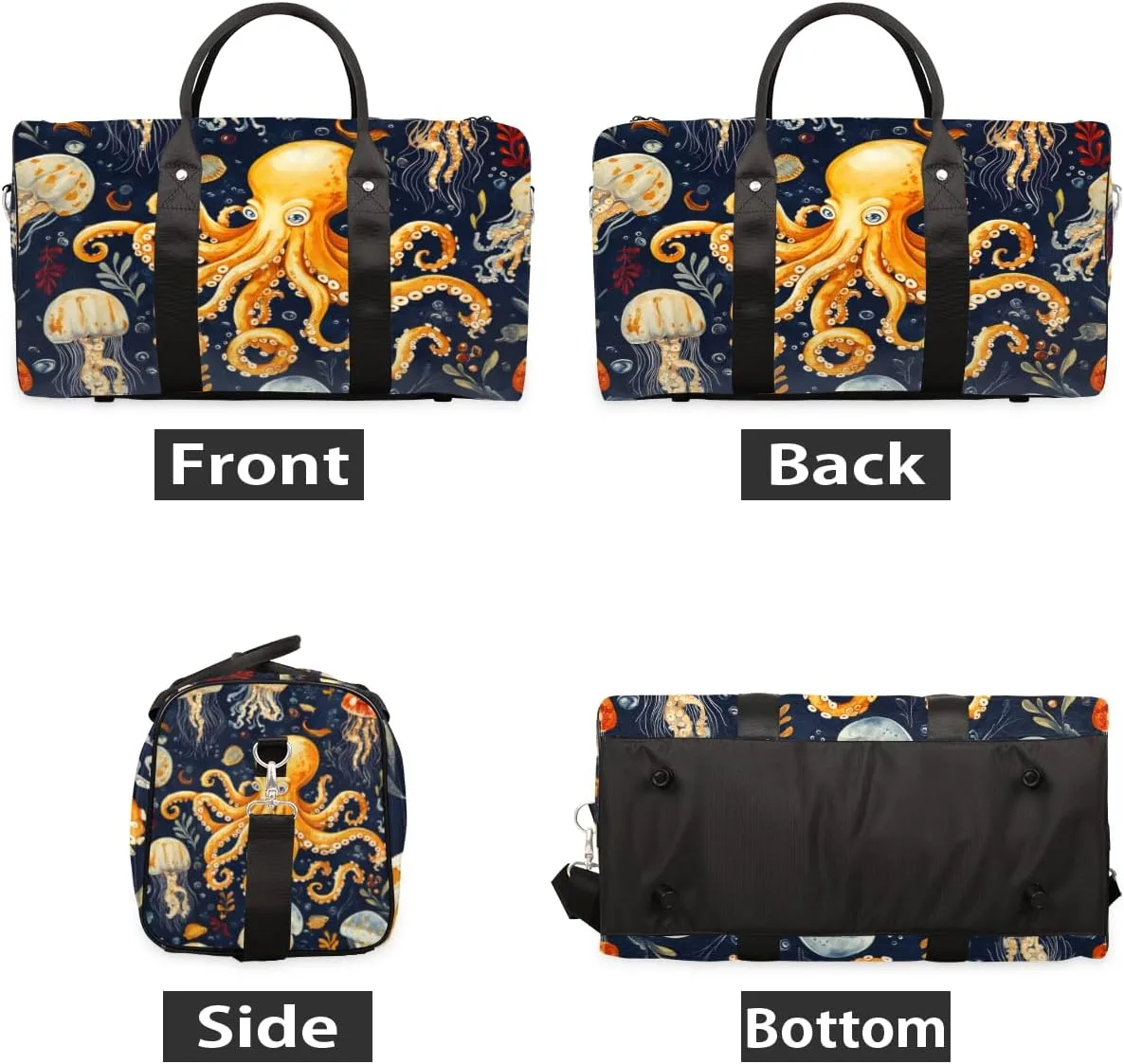 Ocean Octopus Travel Duffle Bag for Women Men Gym Duffel Foldable Bag Waterproof Weekender Sea Life Duffle Tote