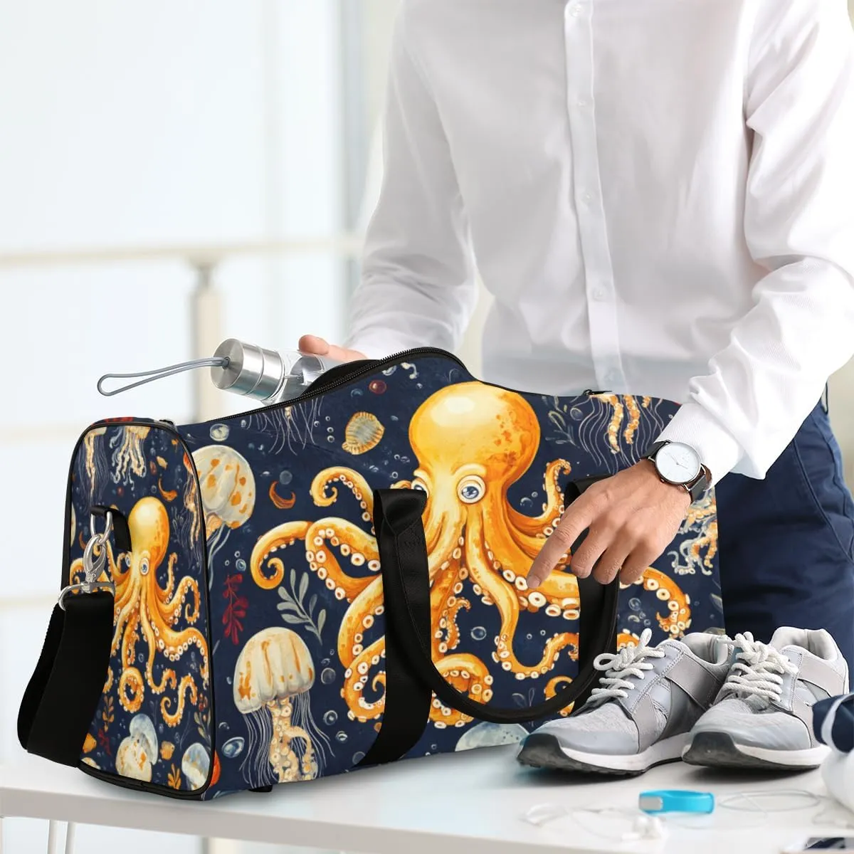 Ocean Octopus Travel Duffle Bag for Women Men Gym Duffel Foldable Bag Waterproof Weekender Sea Life Duffle Tote