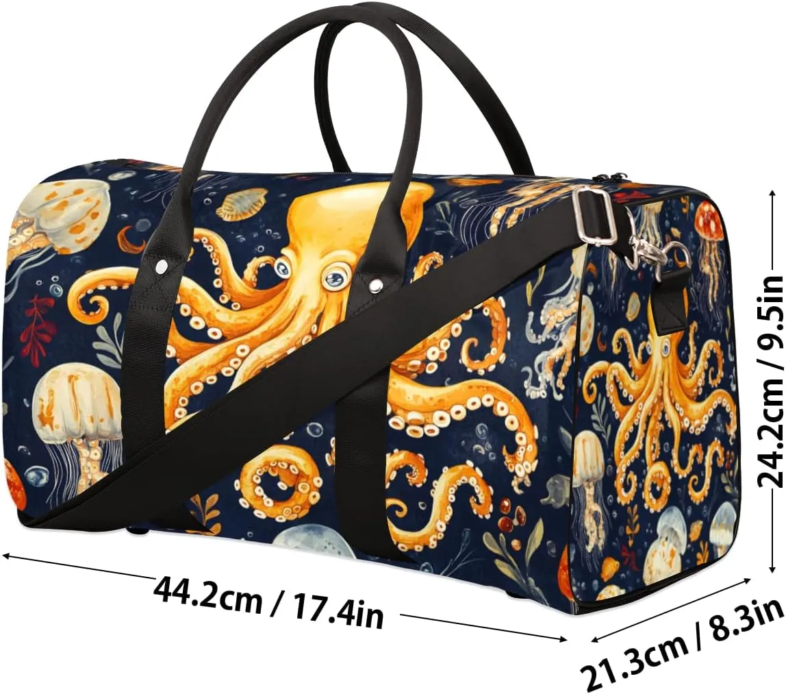 Ocean Octopus Travel Duffle Bag for Women Men Gym Duffel Foldable Bag Waterproof Weekender Sea Life Duffle Tote