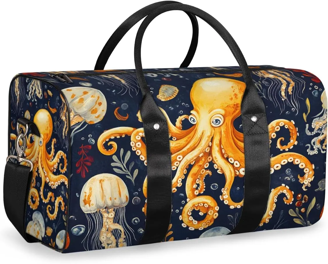 Ocean Octopus Travel Duffle Bag for Women Men Gym Duffel Foldable Bag Waterproof Weekender Sea Life Duffle Tote
