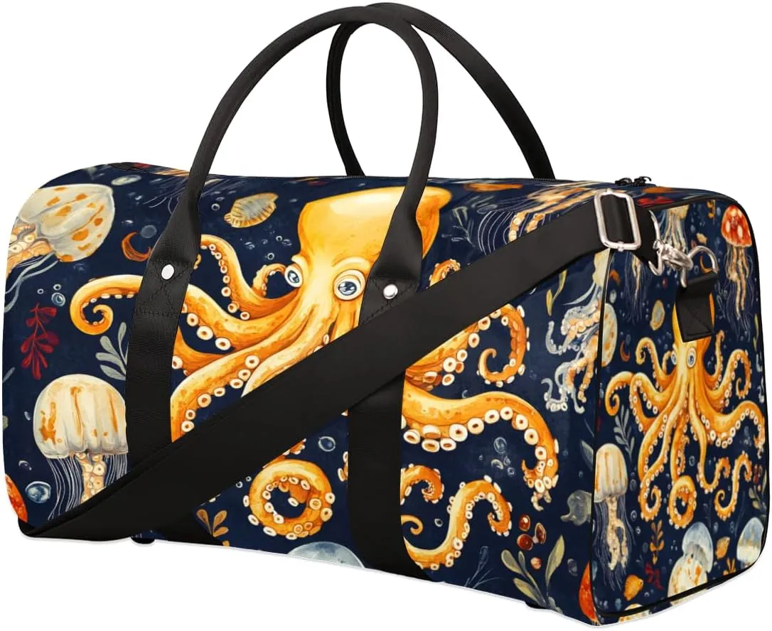 Ocean Octopus Travel Duffle Bag for Women Men Gym Duffel Foldable Bag Waterproof Weekender Sea Life Duffle Tote