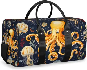 Ocean Octopus Travel Duffle Bag for Women Men Gym Duffel Foldable Bag Waterproof Weekender Sea Life Duffle Tote