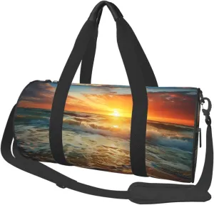 Ocean Sunrise Travel Duffle Bag Carry On Weekender Overnight Bag Sport Gym Bag for Women Men Foldable Travel Duffle Round Duffle Bag for Travel Sports Gym