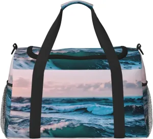 Ocean Waves Print Travel Hand Travel Bag Weekender Overnight Carry On Tote Foldable Crossbody Bag