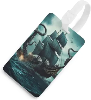 Octopus Monster Piratees Ship Luggage Tag for Travel Bag Cute Suitcase Identify Labels Baggage Tags White-Style