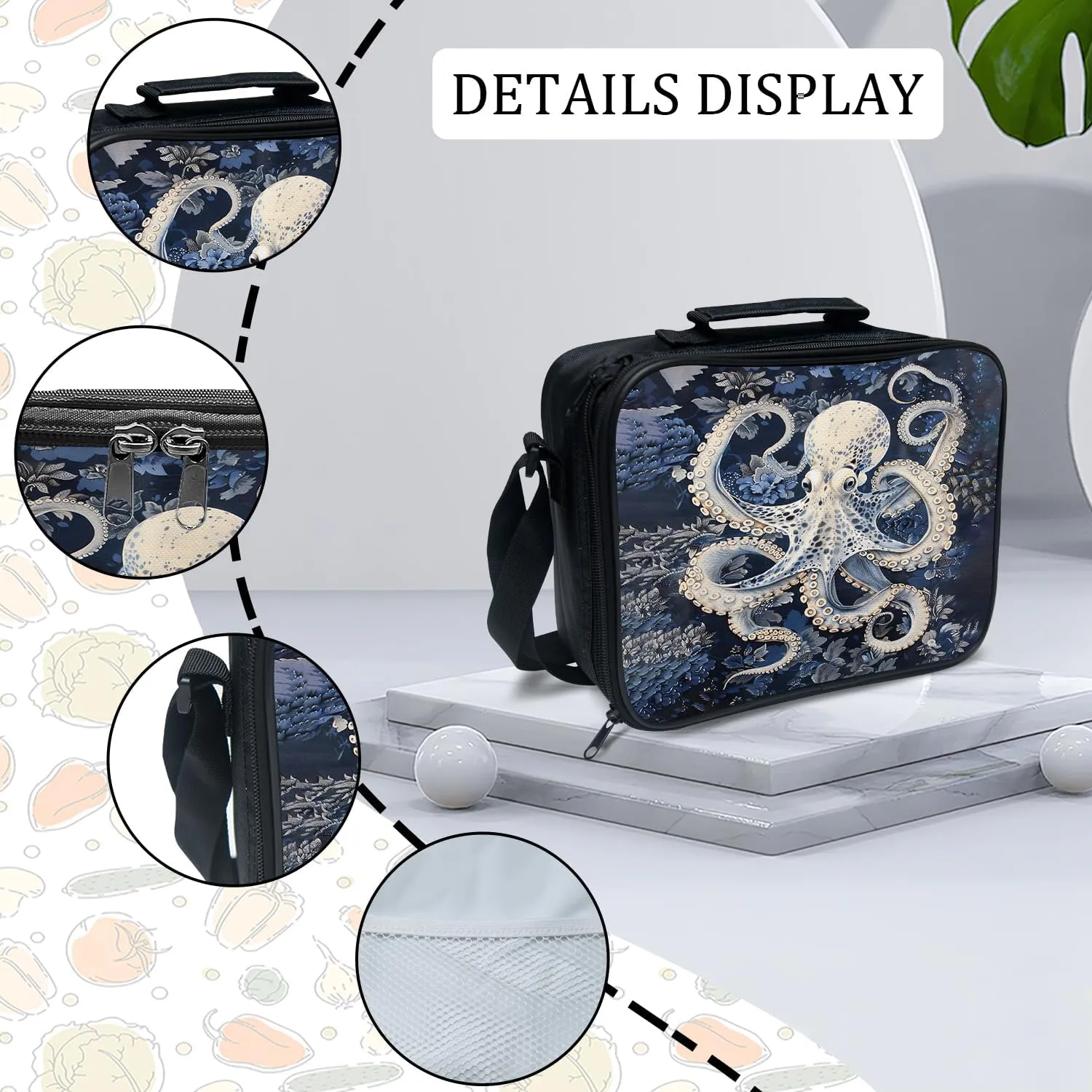Octopus School Backpack for Teens Kids Kindergarten Elementary Middle School Nautical 3-Pcs Bookbag, Octopus Ocean Navy Back Pack for Boys Girls Children Marine Book Bag, Small Modern Bag