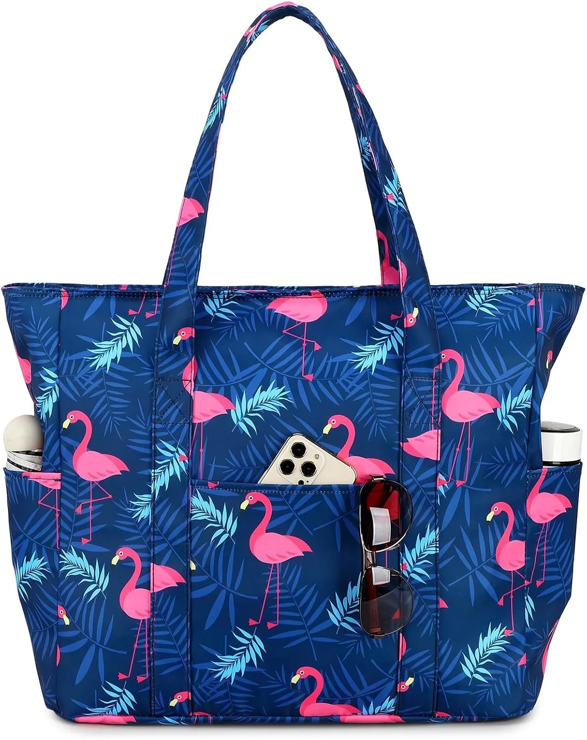 Octsky Roomy Beach Bags for Women - Waterproof Sandproof Beach Tote with Dual Zipper and Wet Pocket - 3 Outside Pockets