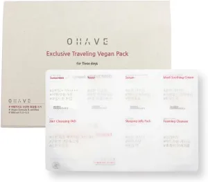 OHAVE Travel Cosmetic Case with Vegan Skincare Essentials – Compact Skincare Organizer with Cleanser, Moisturizer, Serum & Toner – Cruelty-Free, Eco-Friendly, Portable Size Fro 3 Pack