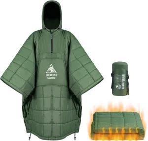 OneTigris Camping Blanket Honcho Poncho with 3M Thinsulate Insulation,Wearable Sleeping Bag Poncho for Camping Large Ultralight Water-Resisitant Warm Wearable Blanket for Outdoor Camping,Hiking