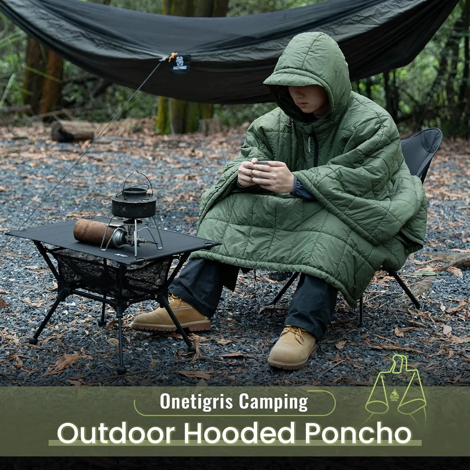 OneTigris Camping Blanket Honcho Poncho with 3M Thinsulate Insulation,Wearable Sleeping Bag Poncho for Camping Large Ultralight Water-Resisitant Warm Wearable Blanket for Outdoor Camping,Hiking