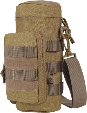 OneTigris Molle Water Bottle Pouch, 32oz Sniper Bottle Holder Tactical Hydration Carrier Bag with Extra Pouch and Detachable Shoulder Strap 1000D Nylon for Hiking Camping Climbing