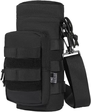 OneTigris Molle Water Bottle Pouch, 32oz Sniper Bottle Holder Tactical Hydration Carrier Bag with Extra Pouch and Detachable Shoulder Strap 1000D Nylon for Hiking Camping Climbing