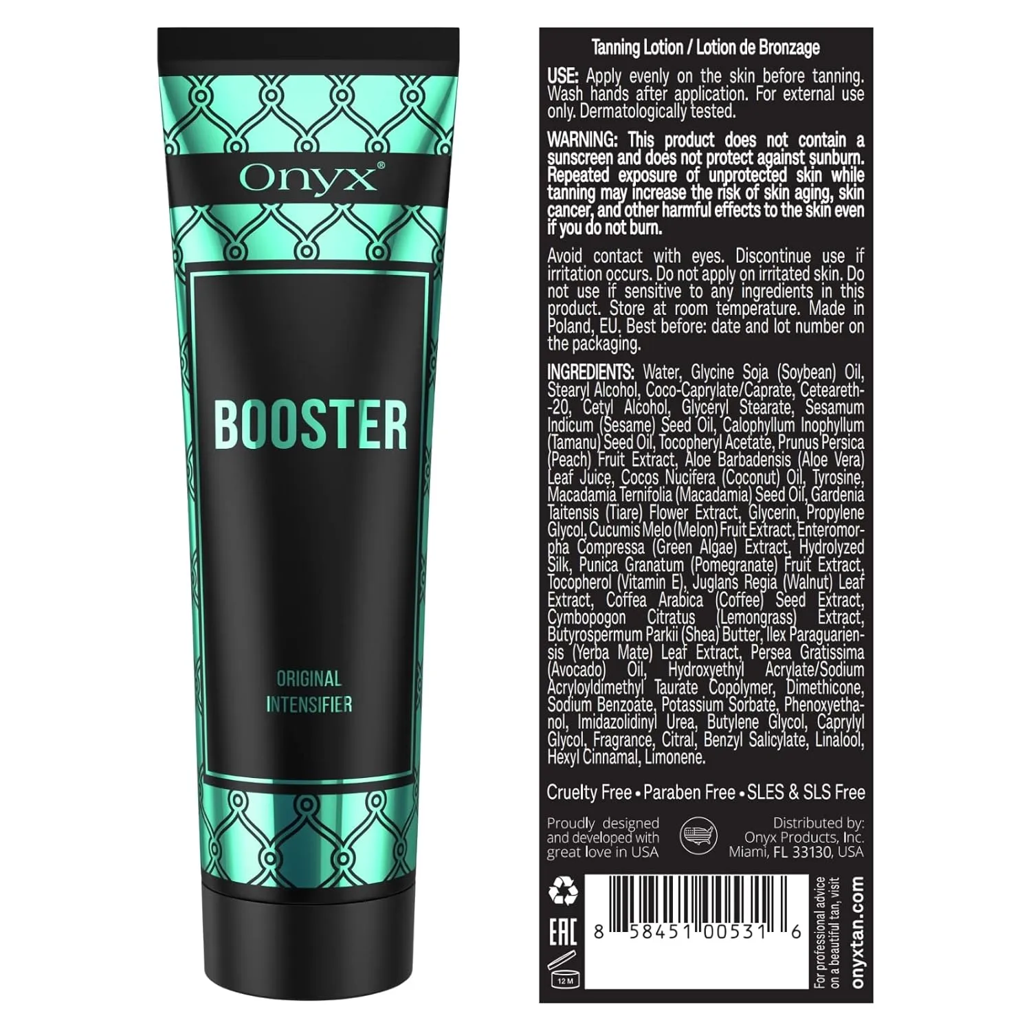 Onyx Booster Tanning Bed Intensifier Lotion - Tanning Bed Lotion with Accelerator & Tattoo Protection Formula, No Bronzer, Fast & Even Tan, Face & Body Indoor Tanning Lotion Accelerator