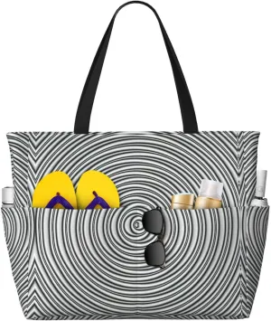 Optical Spin Illusion Print Beach Travel Bag Waterproof Versatile Zipper Bag With Pockets Gym Travel Vacation
