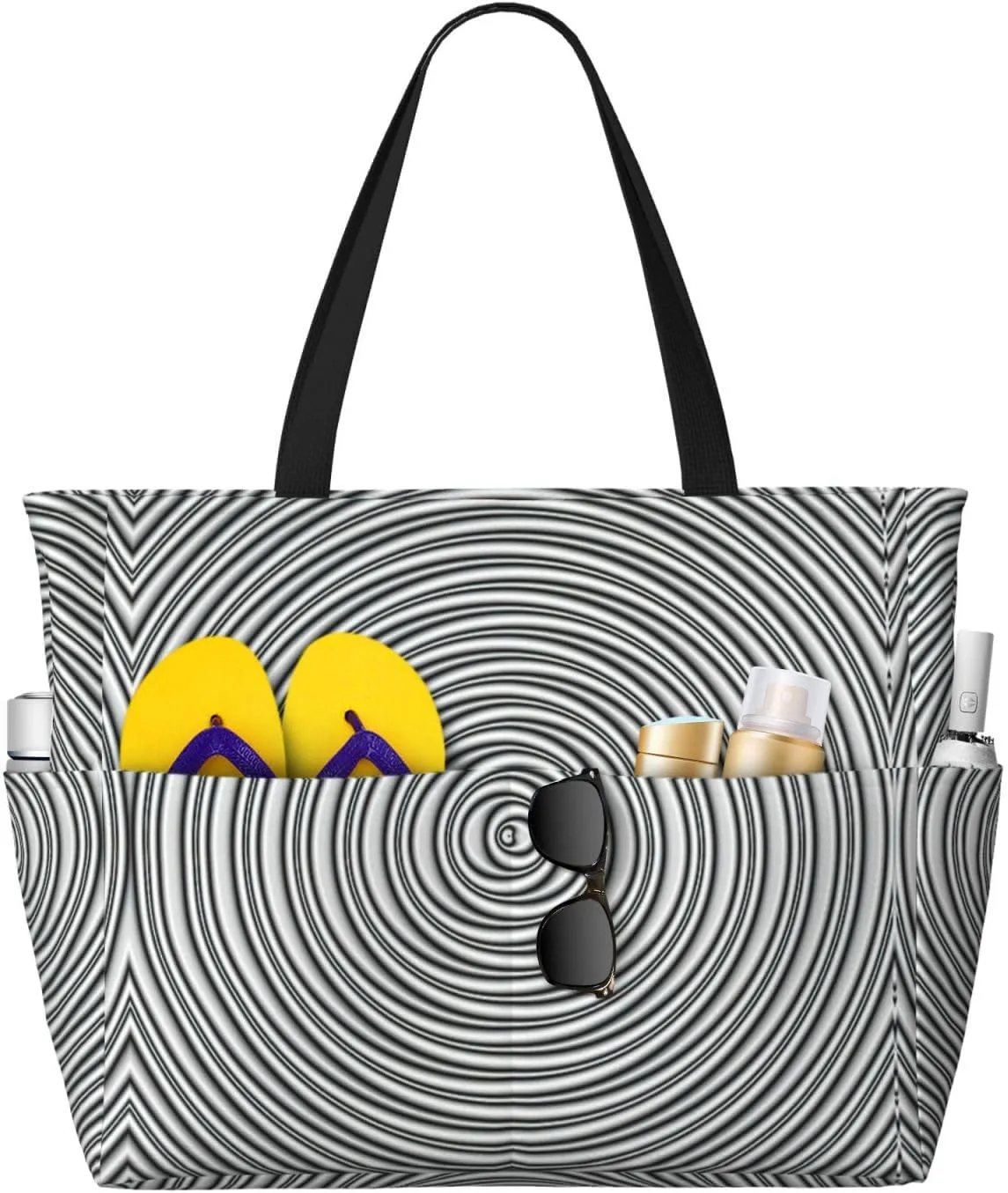 Optical Spin Illusion Print Beach Travel Bag Waterproof Versatile Zipper Bag With Pockets Gym Travel Vacation