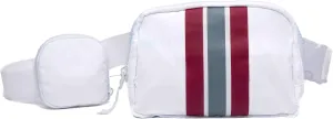 Original Crossbody HydroBeltbag | Fanny Pack with Removable Water Bottle Holder | Adjustable Waist Bag for Carrying Your Purse, Phone, Accessories w/Tumbler Holder (Crimson/Grey Stripe)