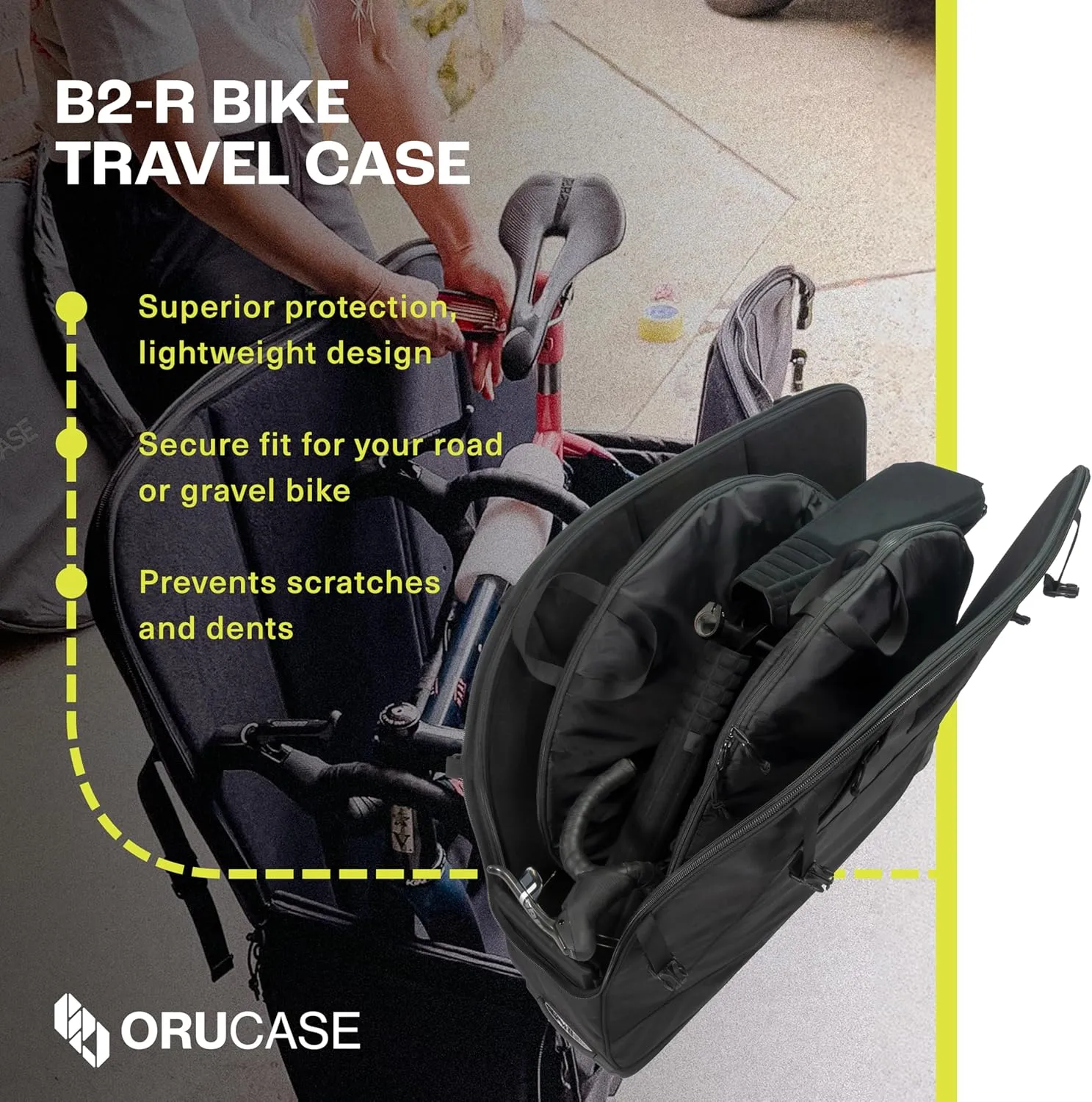 ORUCASE B2 Bike Travel Case - Collapsible, Ultra Light Bike Travel Bag - Black Bike Case for Air Travel - Robust, Airplane Bike Carry Bag