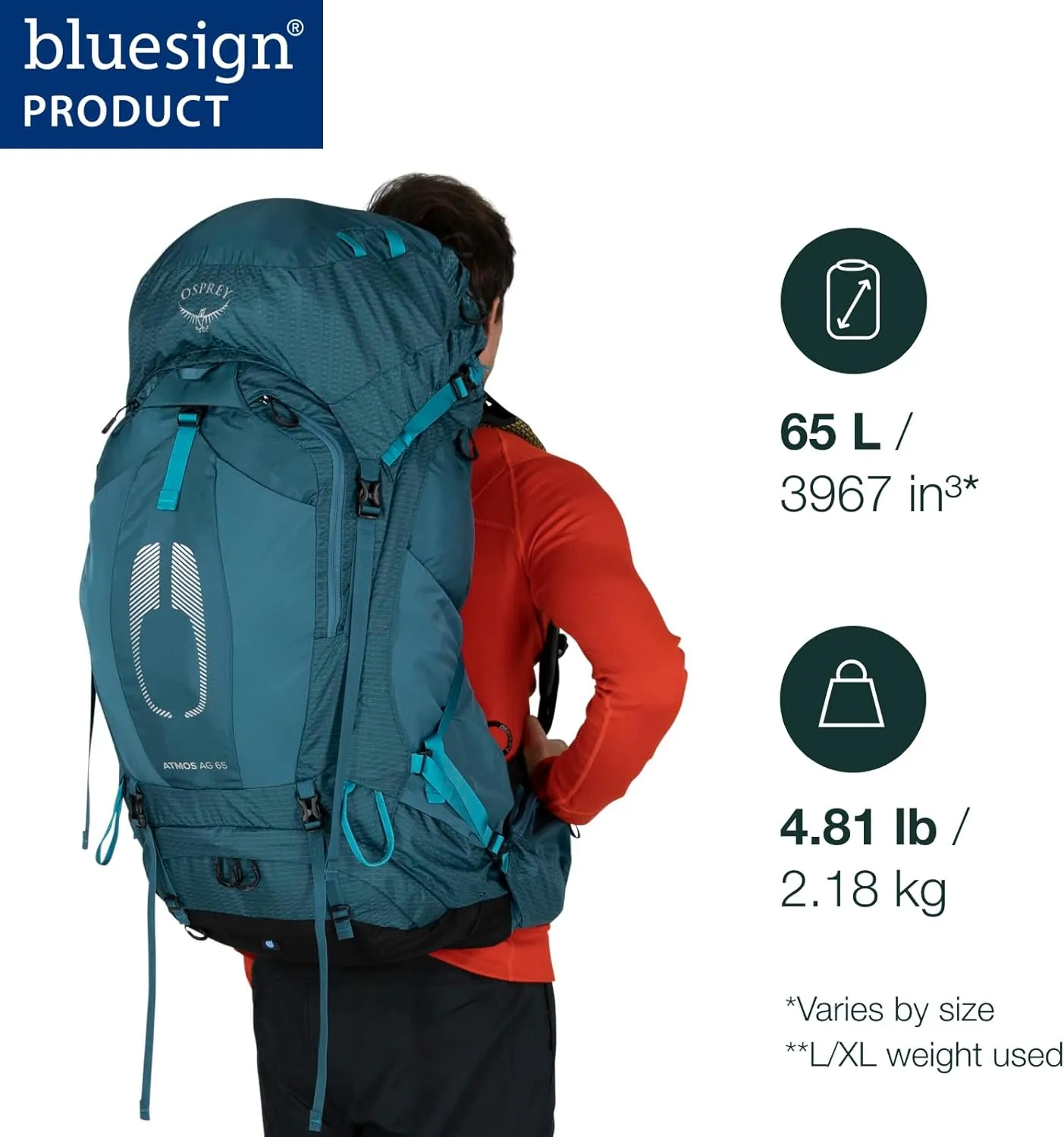 Osprey Atmos AG 65L Men's Backpacking Backpack, Black, S/M