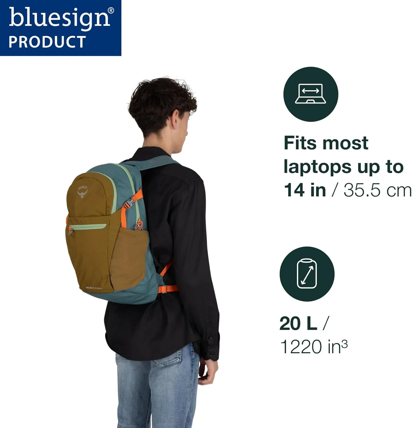 Osprey Daylite Plus Earth Commuter Backpack, Dark Charcoal/Blue Flame