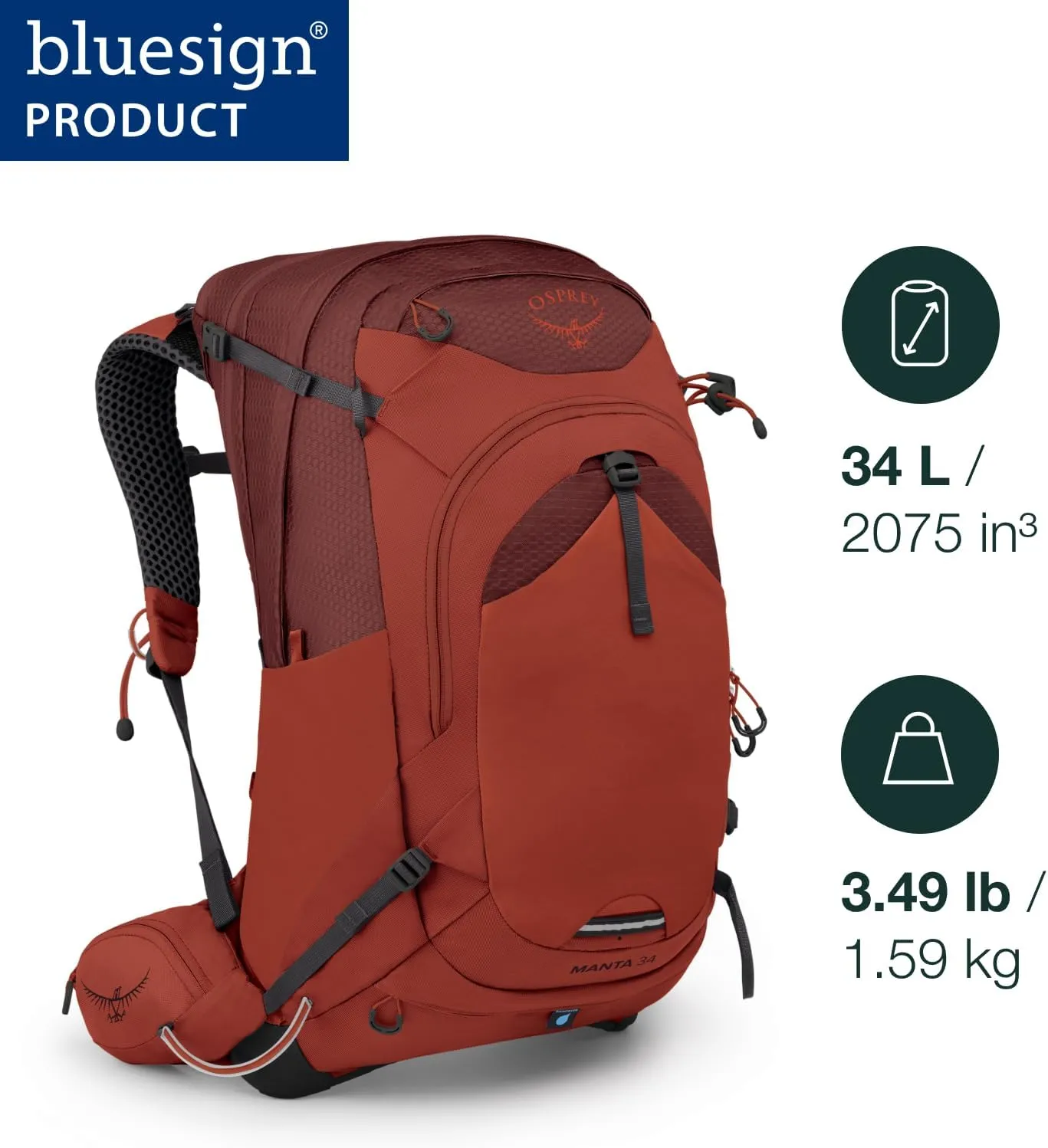 Osprey Manta 34L Men's Hiking Backpack with Hydraulics Reservoir, Black, One Size