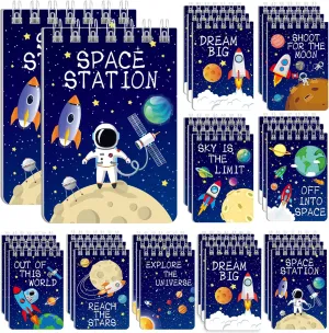 Outer Space Mini Notebook 32 Pack Space Party Favor Galaxy Goodie Bags Solar System Astronaut Science Rocket Planet Small Spiral Pocket Notepads for Space Theme Birthday Party Supplies