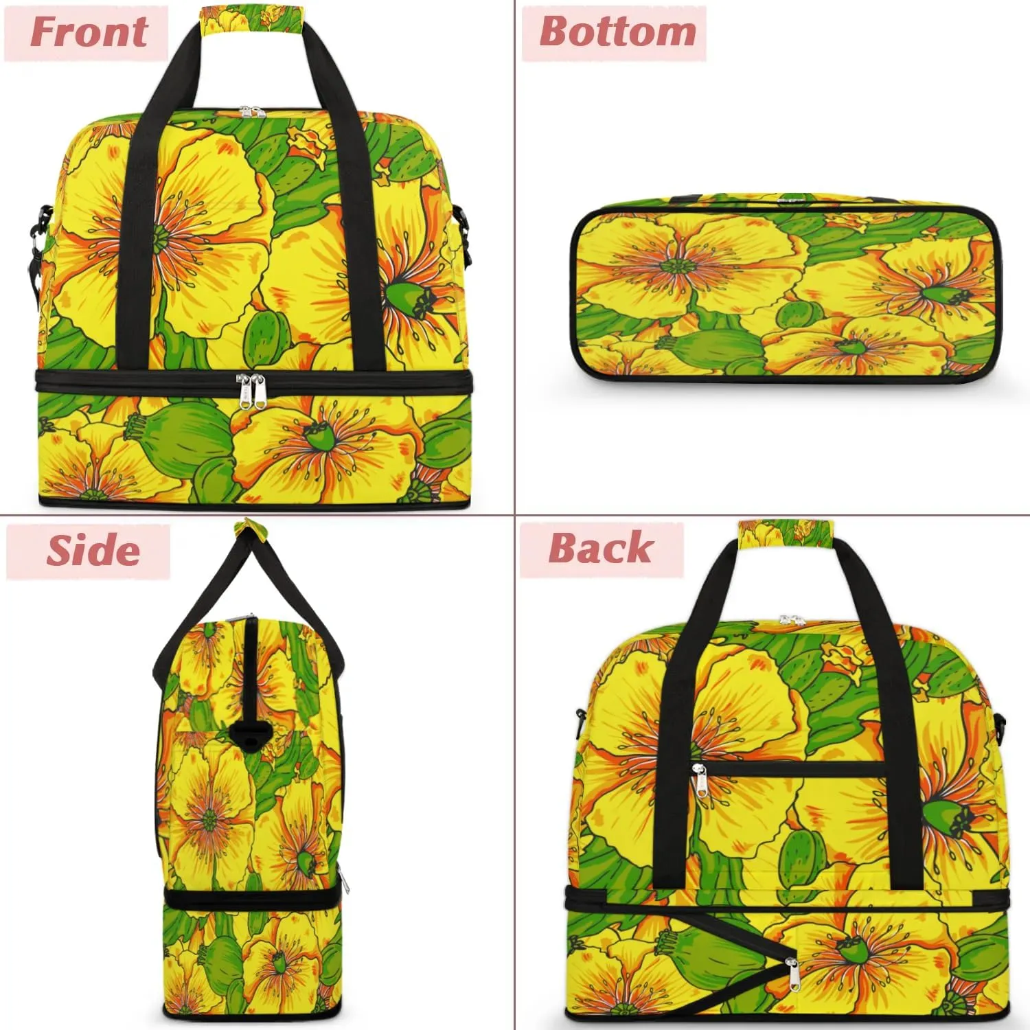 Painting Floral Sports Gym Bag with Shoes Compartment Foldable Travel Duffel Bag Dry Wet Separated Sports Tote Workout Weekender Overnight Bag for Women Yoga Dance Work Training Handbag