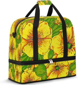 Painting Floral Sports Gym Bag with Shoes Compartment Foldable Travel Duffel Bag Dry Wet Separated Sports Tote Workout Weekender Overnight Bag for Women Yoga Dance Work Training Handbag