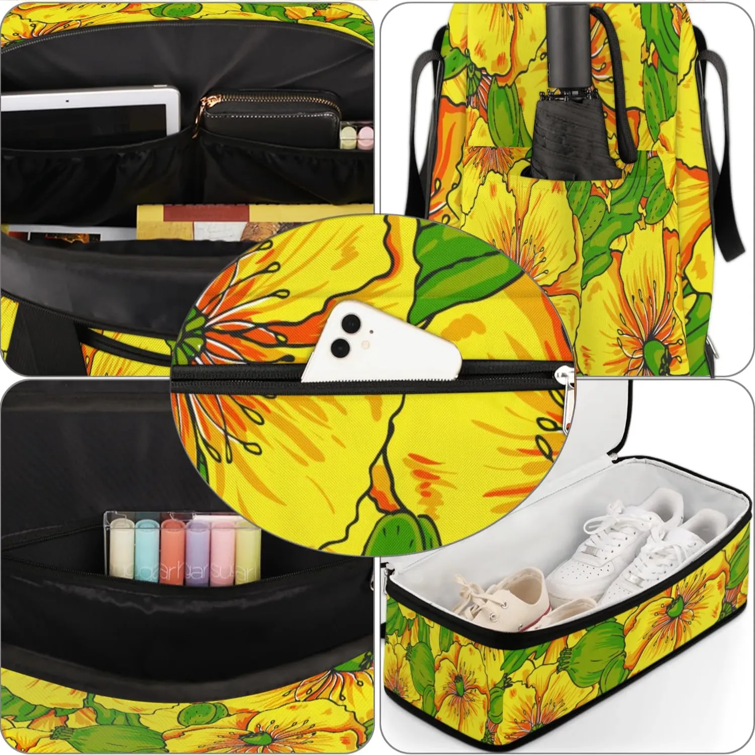 Painting Floral Sports Gym Bag with Shoes Compartment Foldable Travel Duffel Bag Dry Wet Separated Sports Tote Workout Weekender Overnight Bag for Women Yoga Dance Work Training Handbag