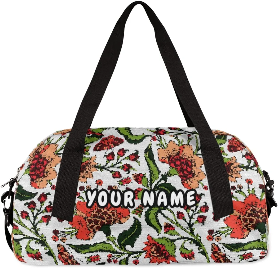 Paisley Flowers Personalized Kids Duffel Bag for Girls Boys, Flowers Debris Custom Name Dance Bag Overnight Small Duffel Bag Carry On Weekend Sports Travel Bag for School Practice Gymnastics Ballet