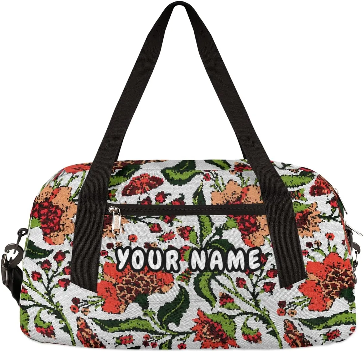 Paisley Flowers Personalized Kids Duffel Bag for Girls Boys, Flowers Debris Custom Name Dance Bag Overnight Small Duffel Bag Carry On Weekend Sports Travel Bag for School Practice Gymnastics Ballet