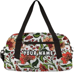 Paisley Flowers Personalized Kids Duffel Bag for Girls Boys, Flowers Debris Custom Name Dance Bag Overnight Small Duffel Bag Carry On Weekend Sports Travel Bag for School Practice Gymnastics Ballet