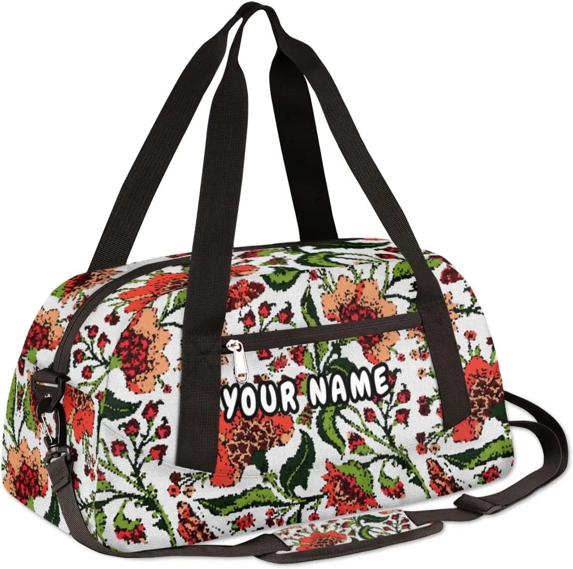 Paisley Flowers Personalized Kids Duffel Bag for Girls Boys, Flowers Debris Custom Name Dance Bag Overnight Small Duffel Bag Carry On Weekend Sports Travel Bag for School Practice Gymnastics Ballet