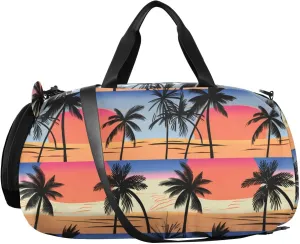 Palm Trees Kids Overnight Duffle Bag,Gymnastics Sports Dance Bag with Shoe Compartment & Wet Pocket, Travel Weekender Tote for Boys & Girls