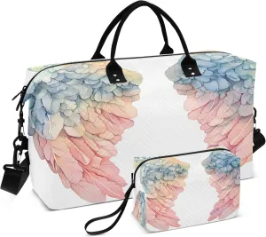 Pastel Angel Wings Travel Duffel Bags Carry on Weekender Overnight Bag Large for Airplane with Toiletry Bag for Men Women