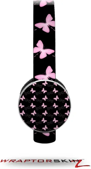 Pastel Butterflies Pink on Black Decal Style Skin (fits Sol Republic Tracks Headphones - Headphones NOT Included)
