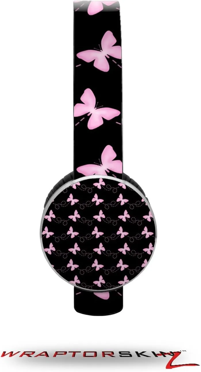 Pastel Butterflies Pink on Black Decal Style Skin (fits Sol Republic Tracks Headphones - Headphones NOT Included)