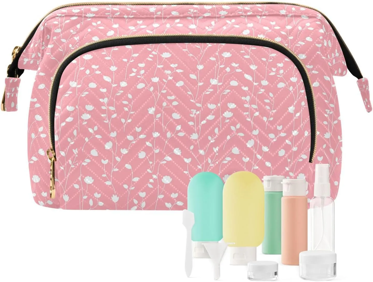 Pastoral Style Palnts Cosmetics Bag Zipper Travel Makeup Bag Women's Coin Purse Wallet for Toiletry Travel