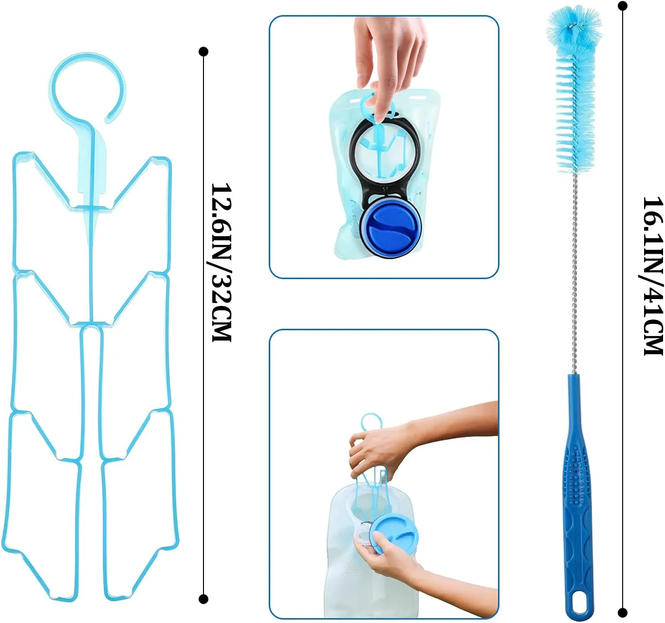 Patelai 2 Set 8 in 1 Hydration Bladder Cleaning Kit Includes 3 Different Brushes and Drying Collapsible Bladder Frame, Water Reservoir Backpack Cleaning Kit