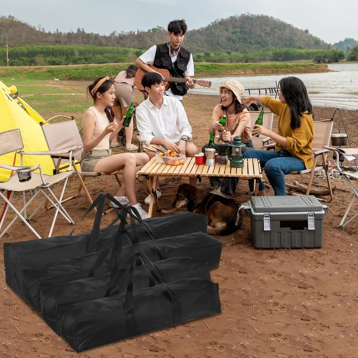 PATIKIL 34 Inch Camp Chair Replacement Bag, Nylon Foldable Carrying Bag Large Tote Bag Lightweight Storage Bag for Outdoor Camping, Black