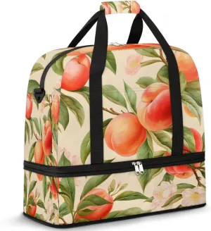 Peach Fruit Foldable Travel Duffel Bag Overnight Weekender Bag with Shoes Compartment Sports Gym Bag for Men Women